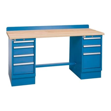 Lista International Technical Workbench w/3 and 4 Drawer Cabinets, Butcher Block Top - Blue XSTB42-72BT/BB